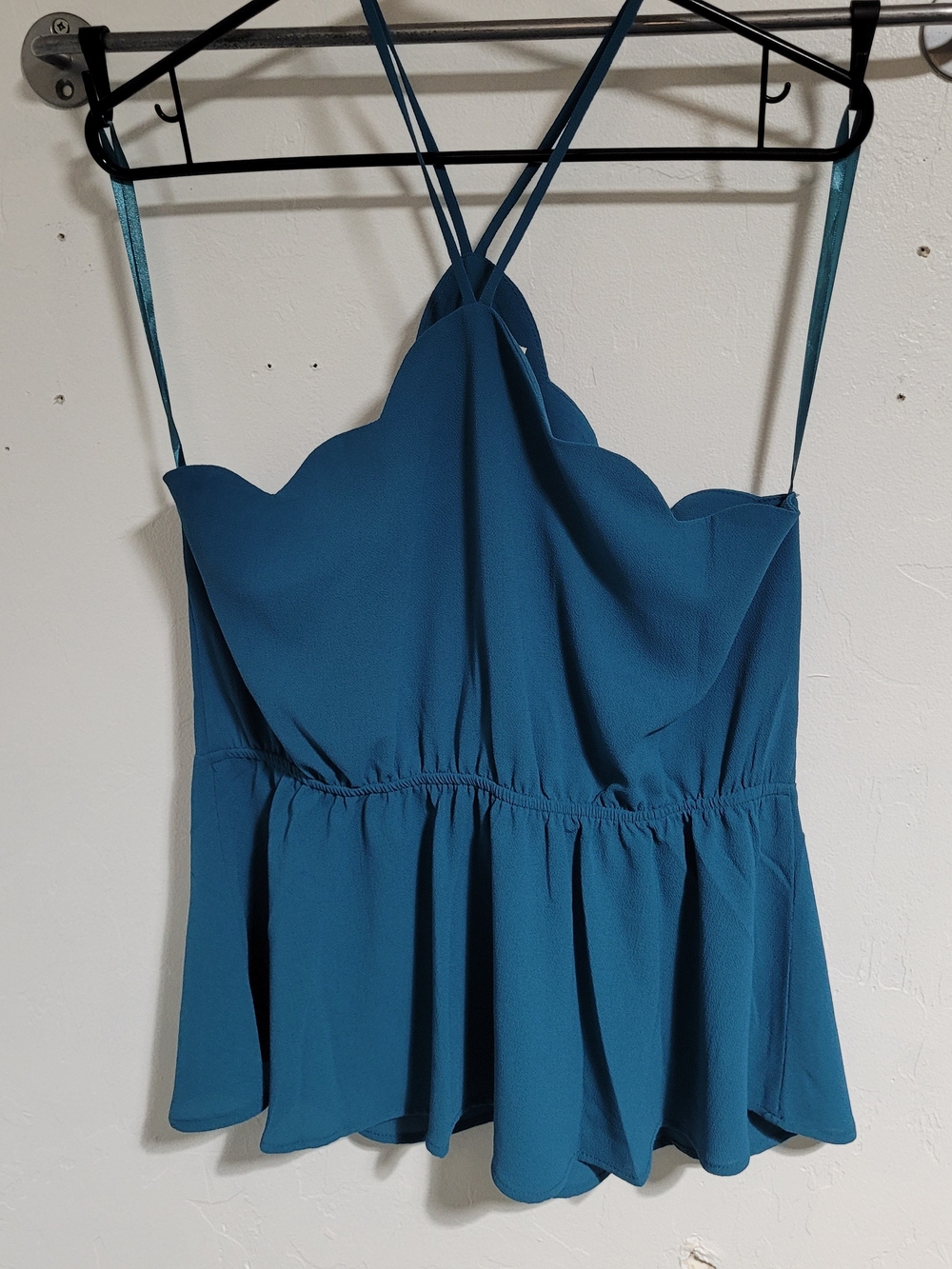 Monteau Teal Scallop-Edge Crisscross Camisole